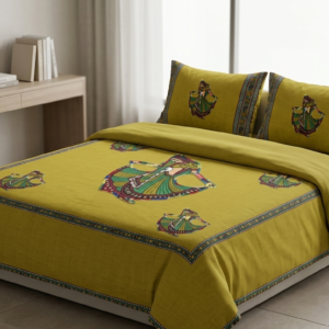 KrownLiving Mehendi Green Jaipuri Gujri Applique Bedsheet