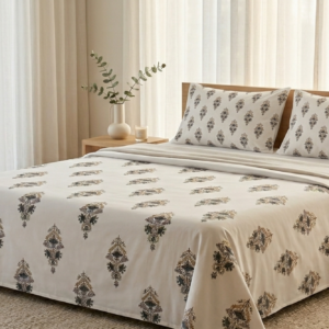 KrownLiving Allay White Flora Signature Collection 100% Cotton with 2 Pillow Covers