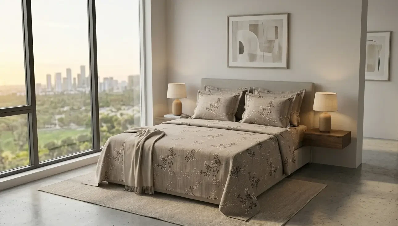 KrownLiving Walnut Leaf Soft Feel Bedsheet Set (2+1)